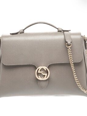 Gucci Grey Pebbled Leather Shoulder Bag with Gold Chain
